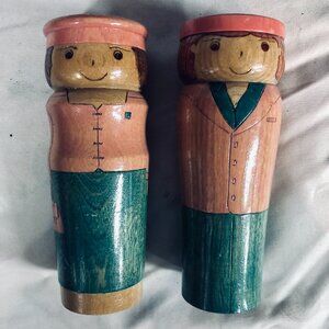 Vintage Granger L’Heureux Wooden Salt Pepper Shakers Quebec Canada Handmade
